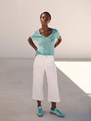 Charlie linen v neck t shirt - Aqua