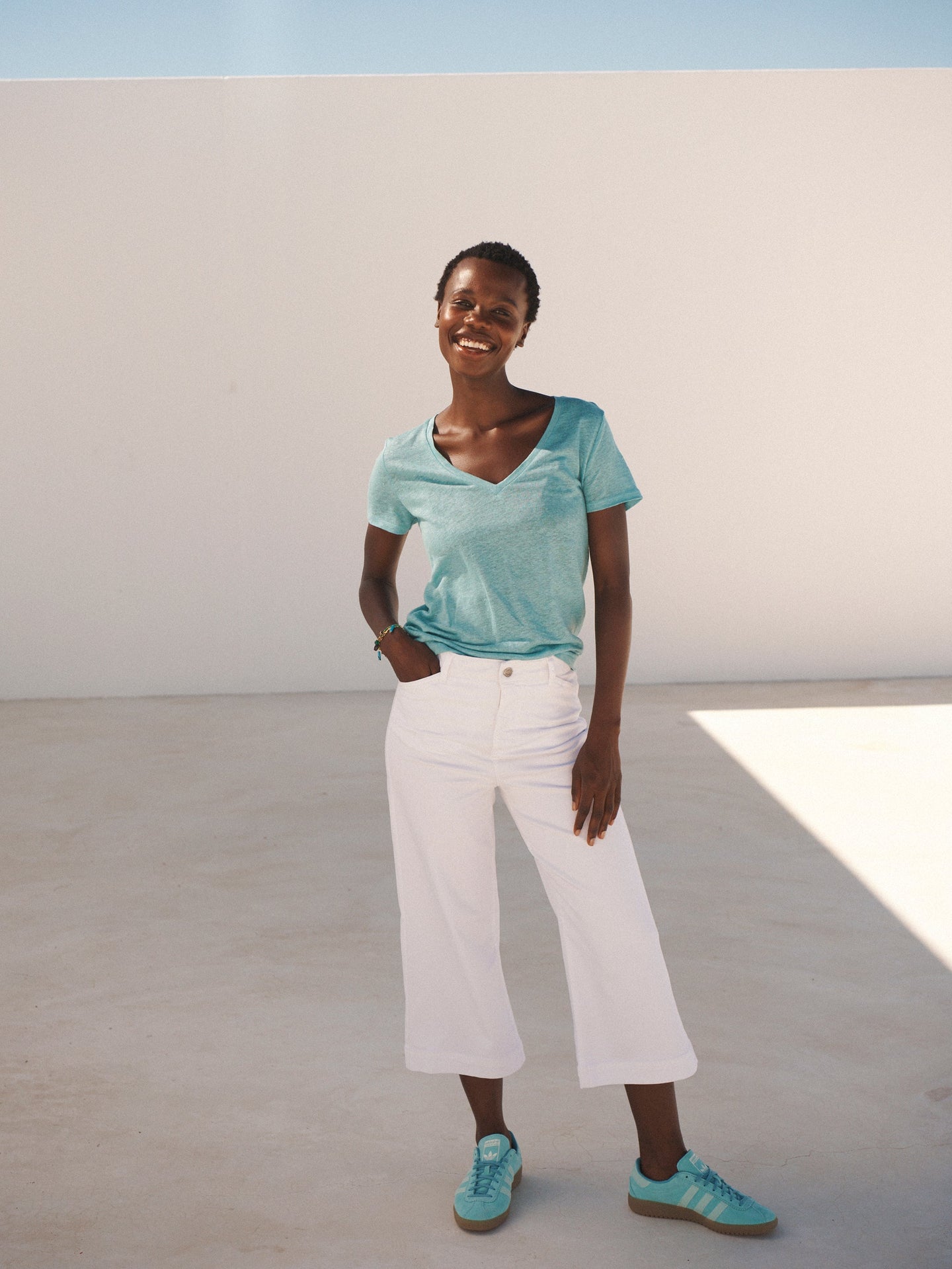 Asha cotton wide leg crop jean - White