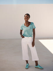 Asha cotton wide leg crop jean - White