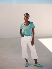 Charlie linen v neck t shirt - Aqua