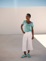 Asha cotton wide leg crop jean - White