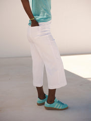Asha cotton wide leg crop jean - White