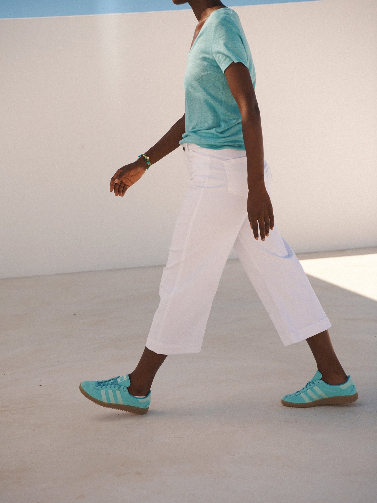 Asha cotton wide leg crop jean - White