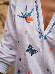 Lovebird cotton embroidered shirt - White