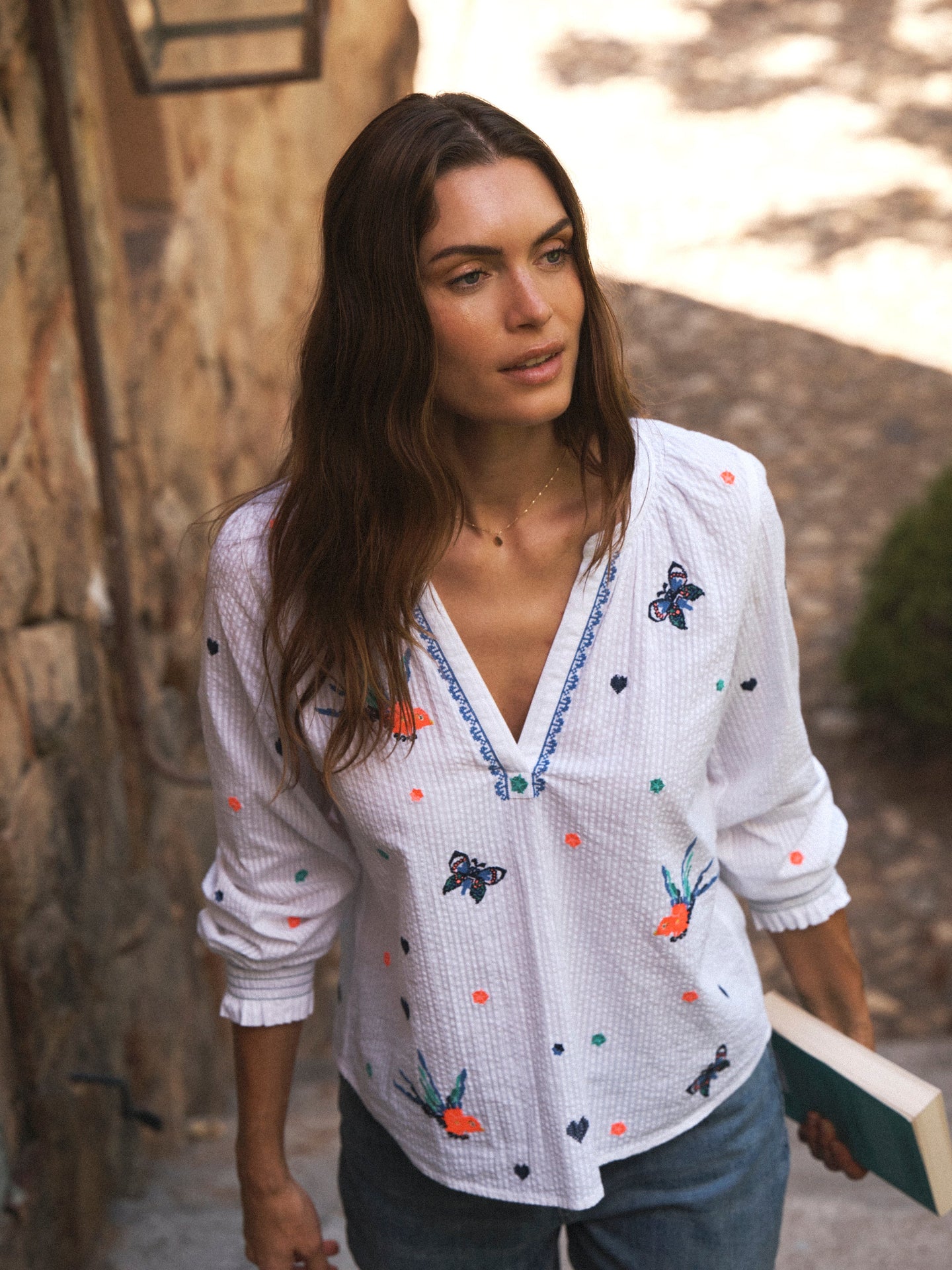 Lovebird cotton embroidered shirt - White