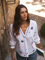 Lovebird cotton embroidered shirt - White