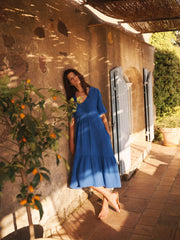 Camille cotton double cloth dress - Cobalt