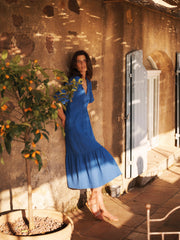 Camille cotton double cloth dress - Cobalt