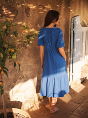 Camille cotton double cloth dress - Cobalt