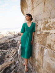 Camille cotton double cloth dress - Sea Green