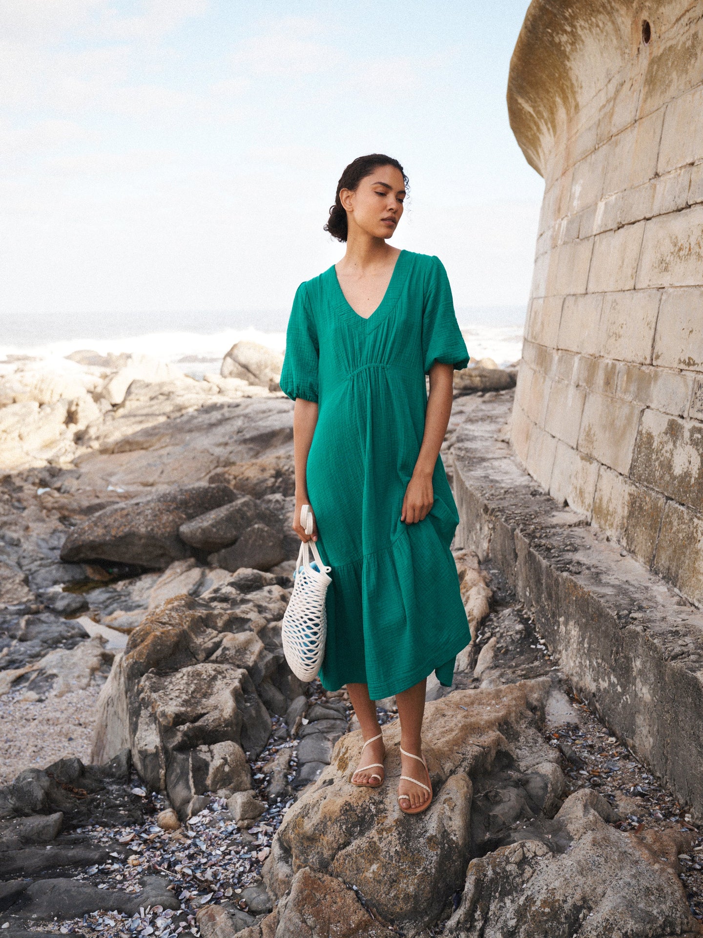 Camille cotton double cloth dress - Sea Green