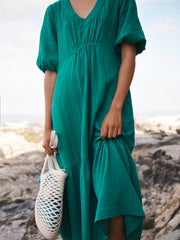 Camille cotton double cloth dress - Sea Green