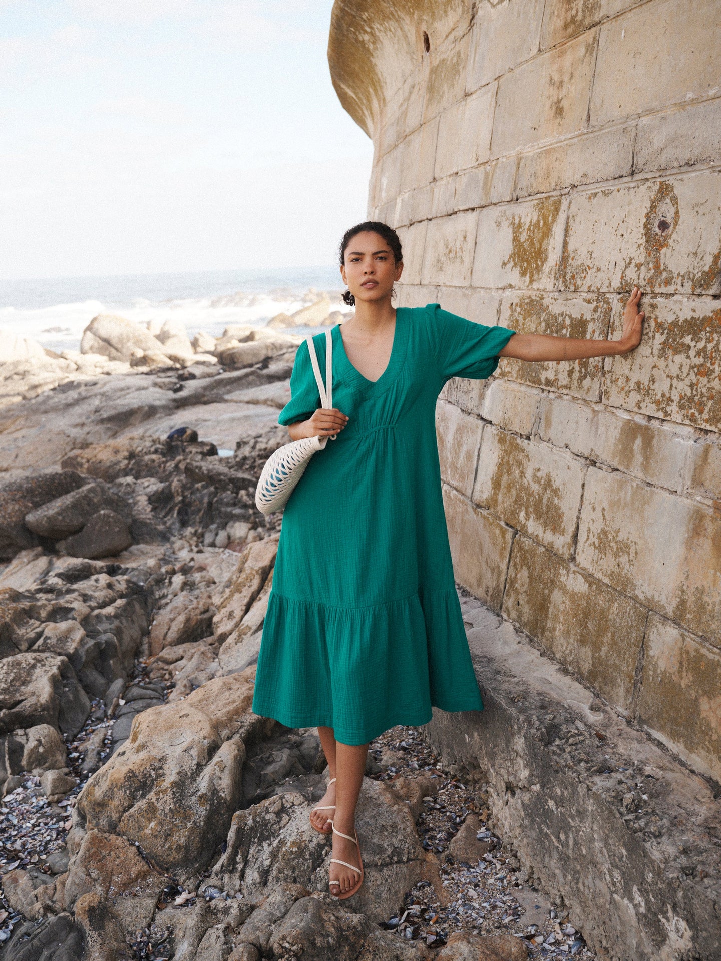 Camille cotton double cloth dress - Sea Green