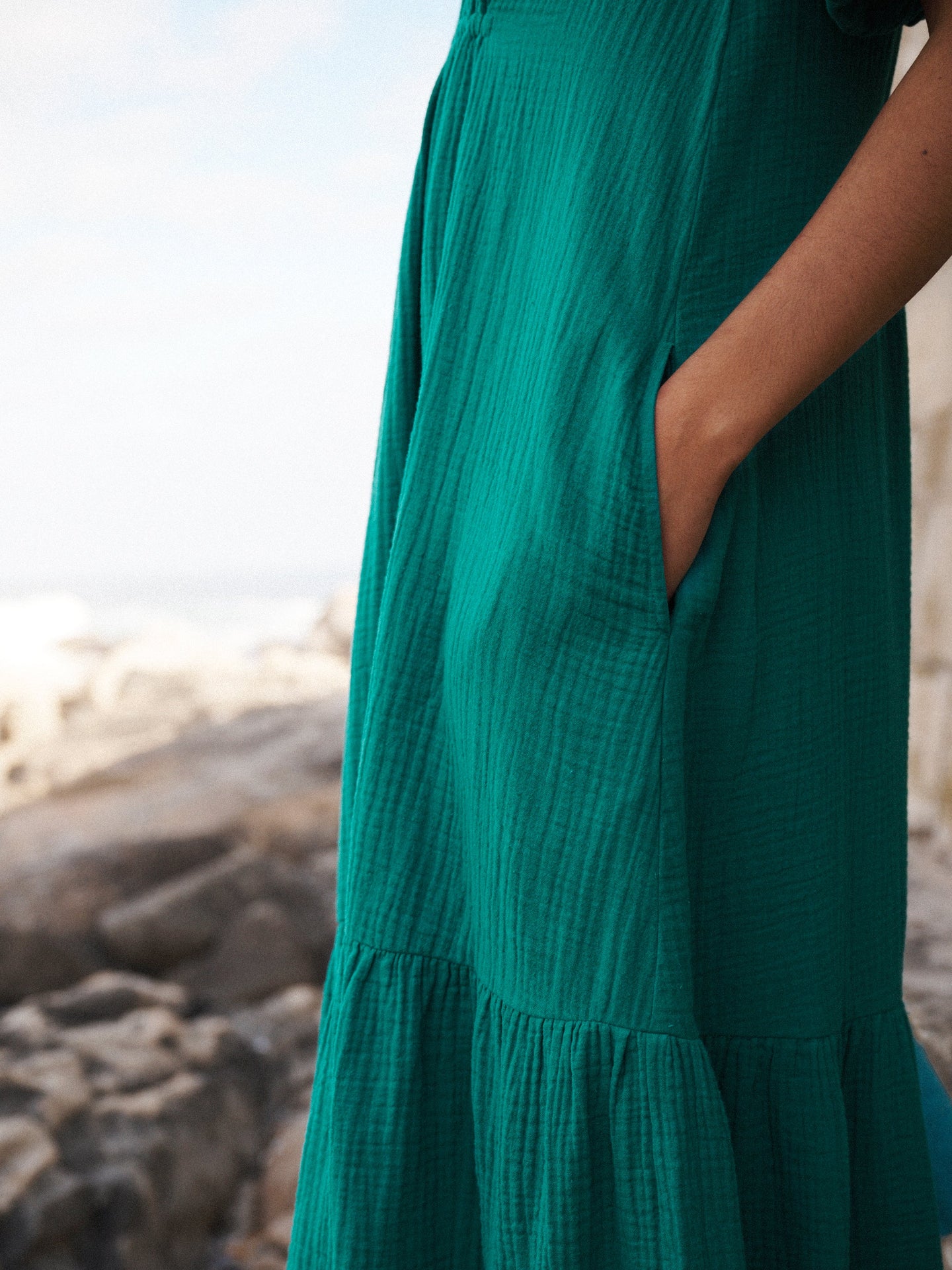 Camille cotton double cloth dress - Sea Green