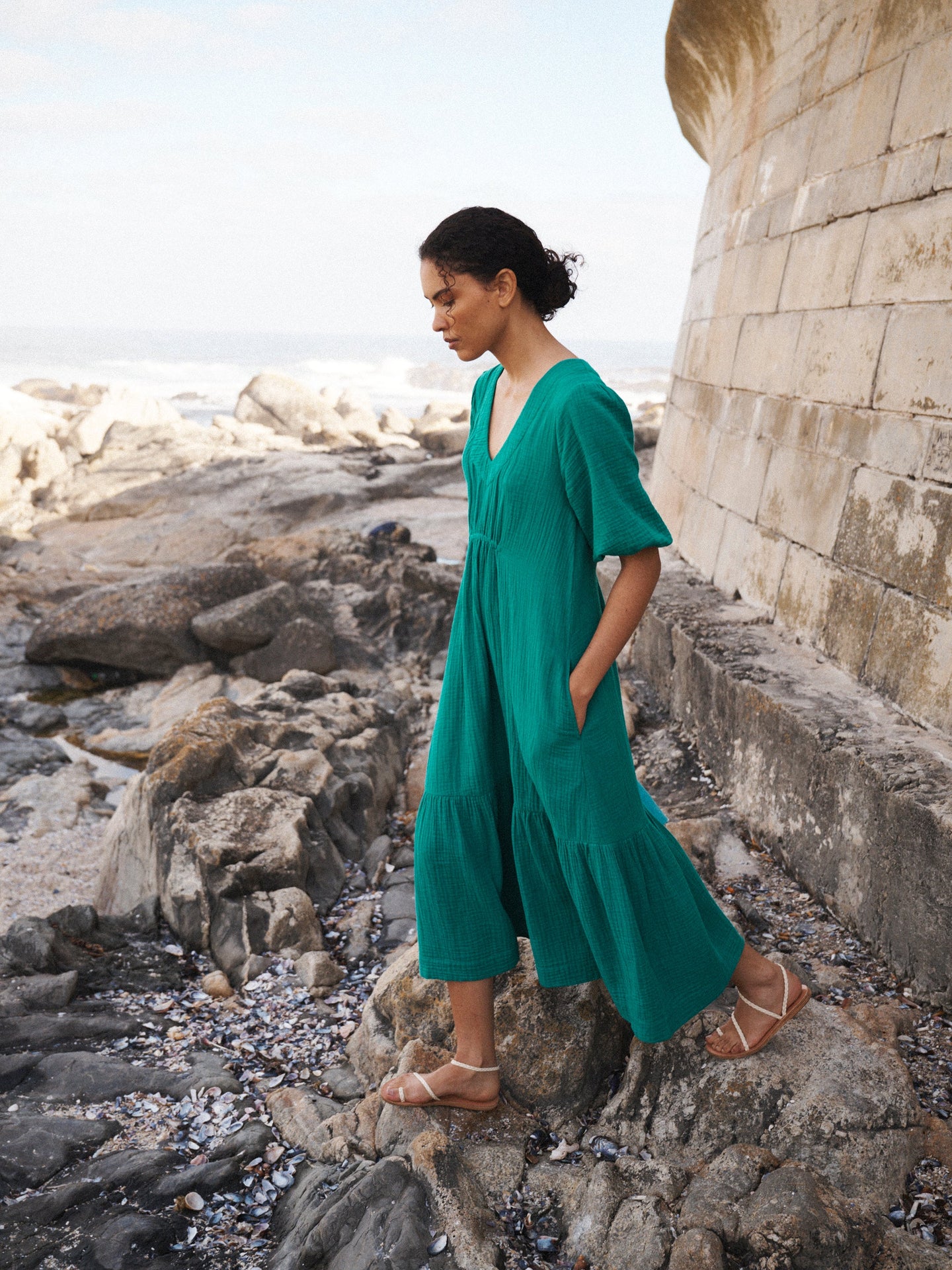 Camille cotton double cloth dress - Sea Green