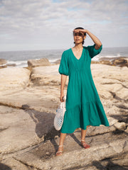 Camille cotton double cloth dress - Sea Green