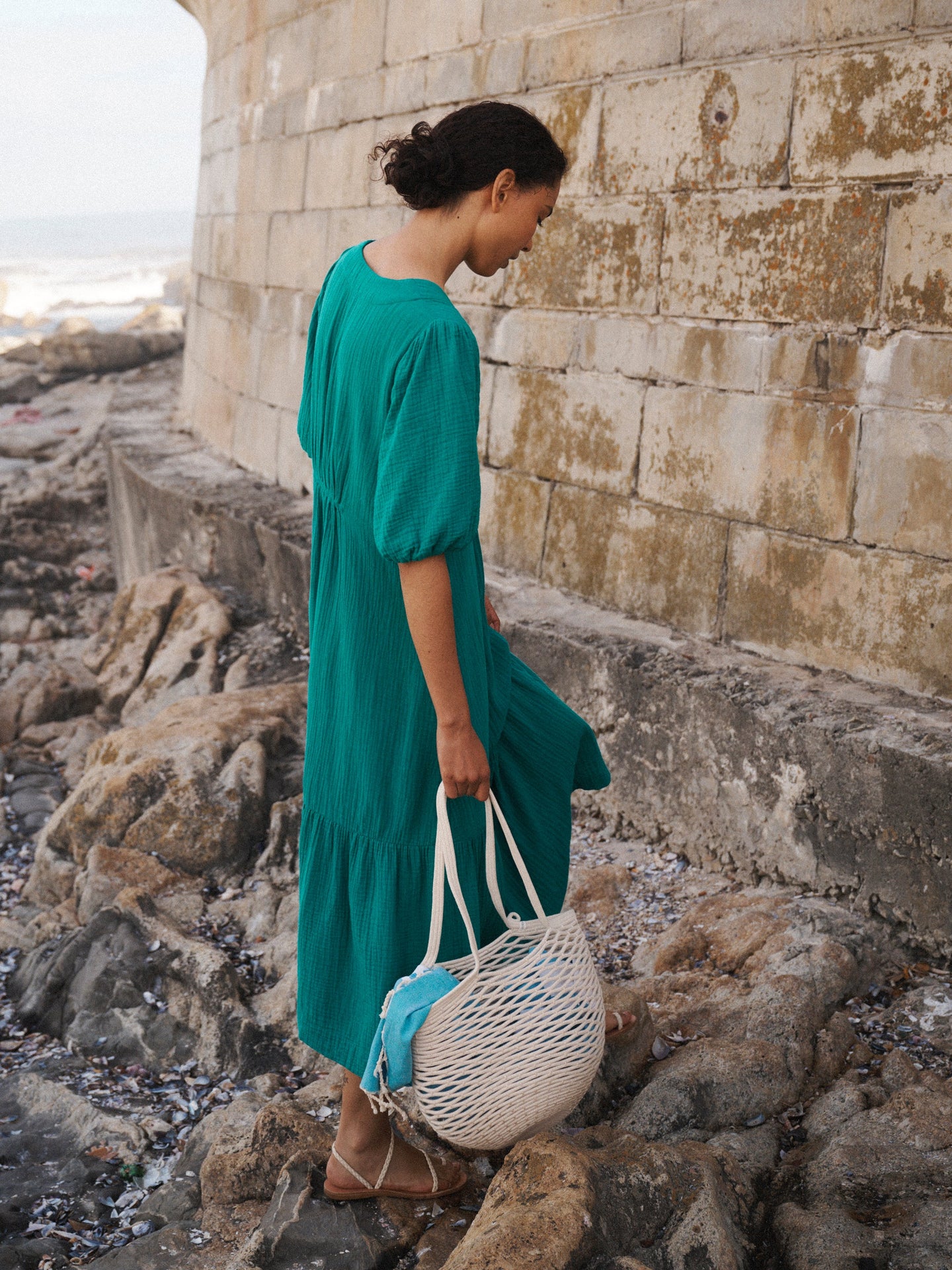 Camille cotton double cloth dress - Sea Green