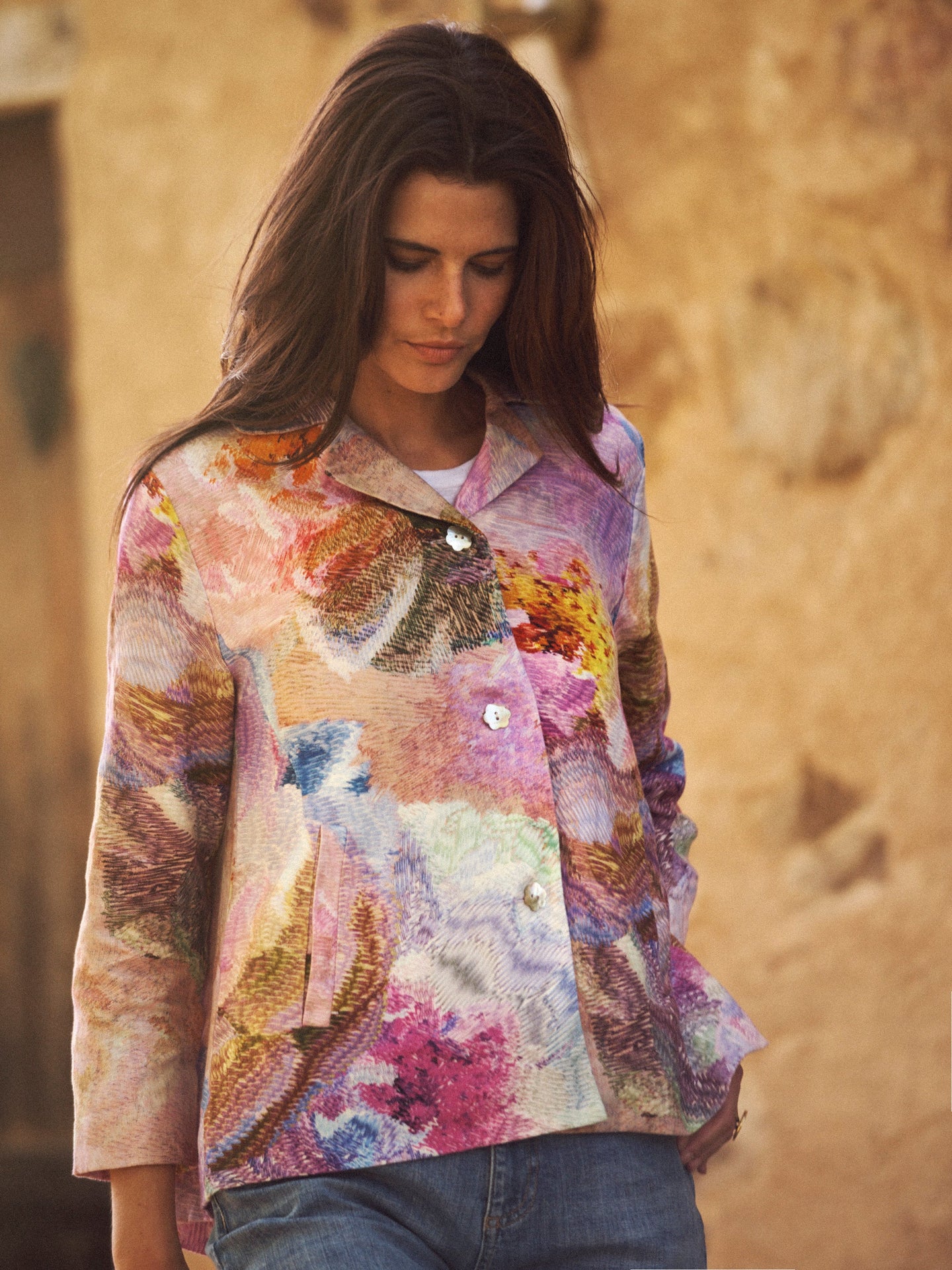 Capulet linen etched flowers jacket