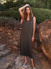 Giselle satin reversible dress - Khaki