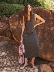 Giselle satin reversible dress - Khaki