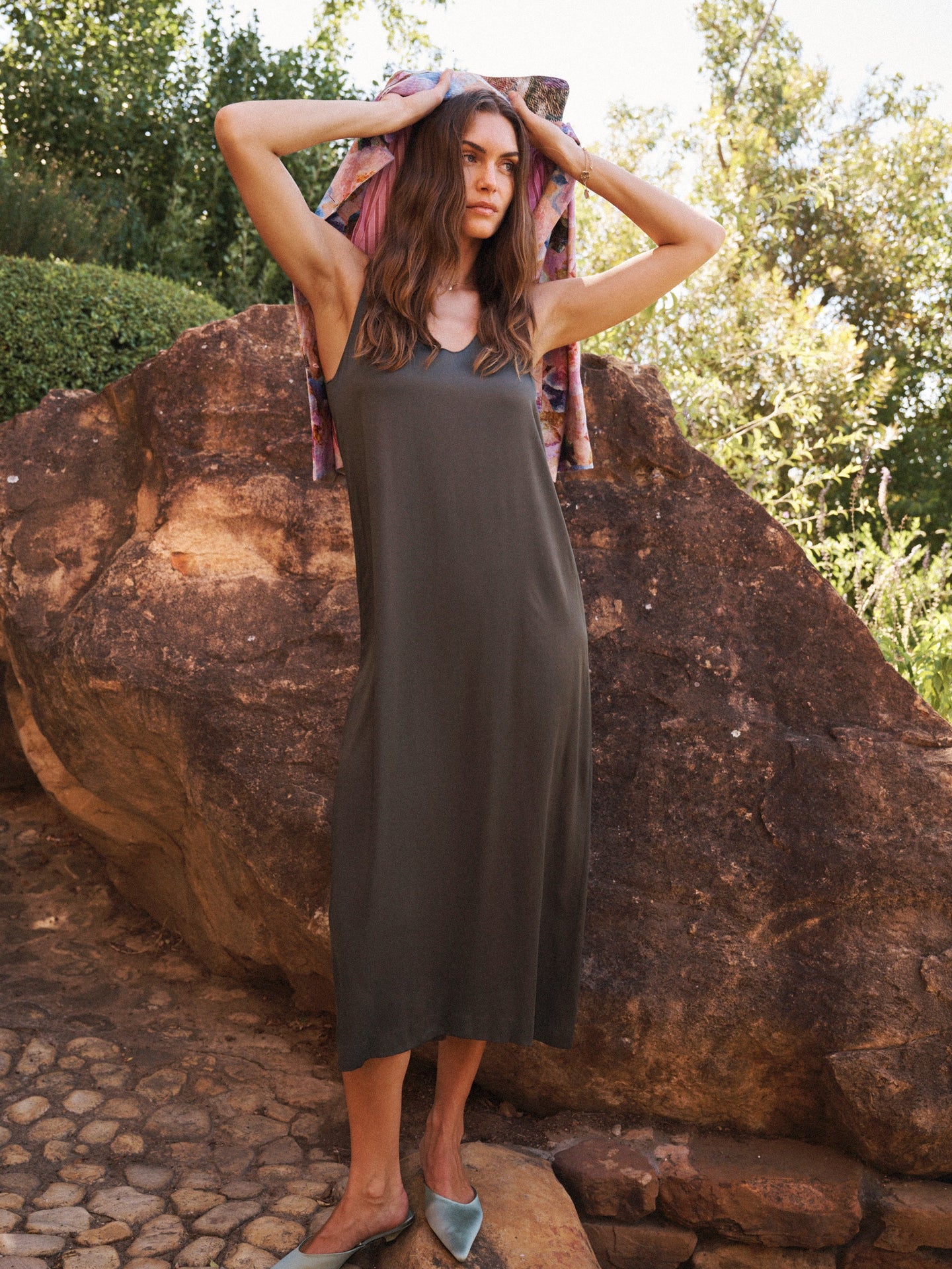 Giselle satin reversible dress - Khaki