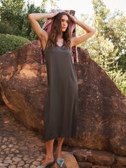 Giselle satin reversible dress - Khaki