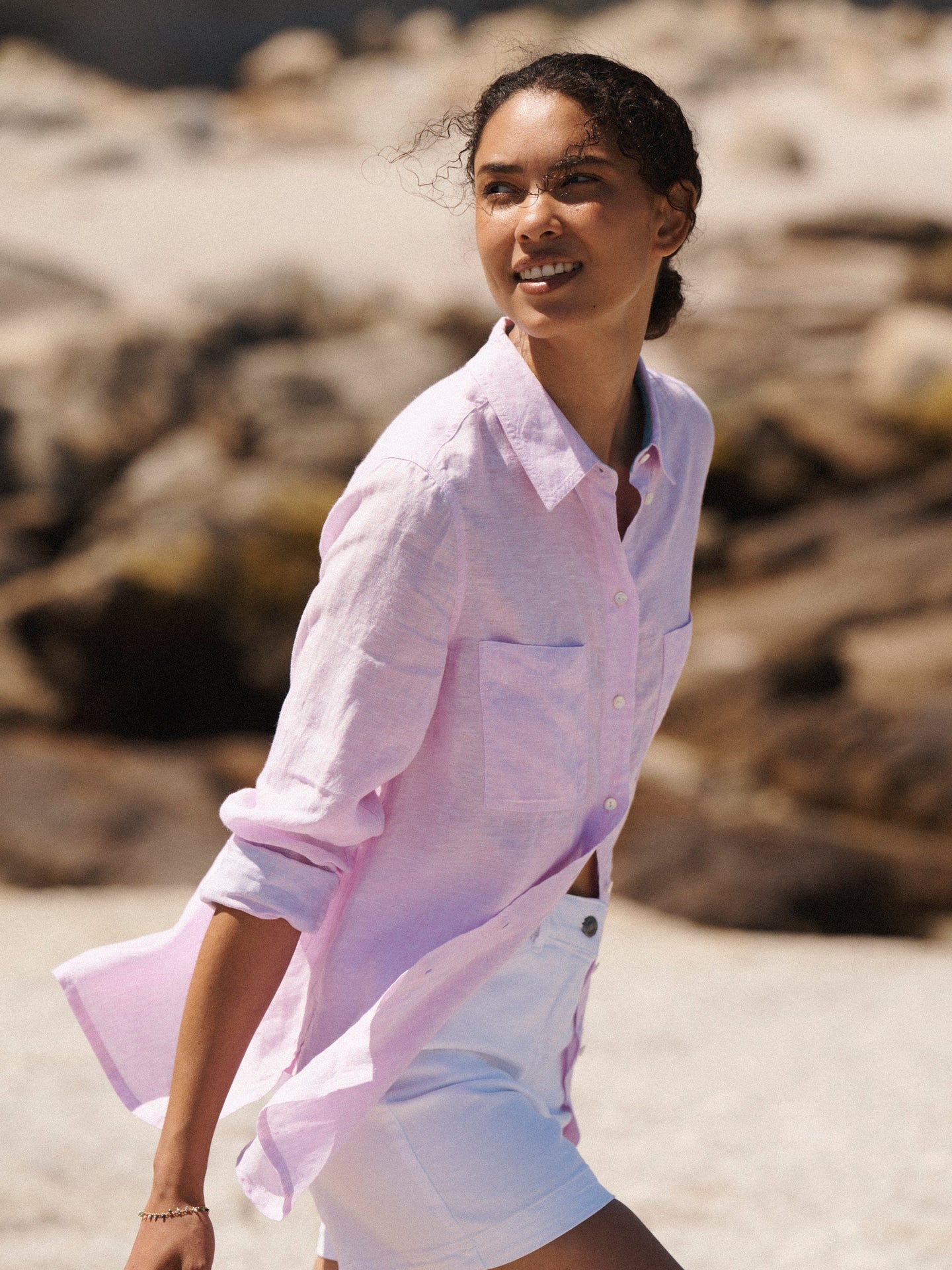 Carla linen shirt - Pink / Turquoise