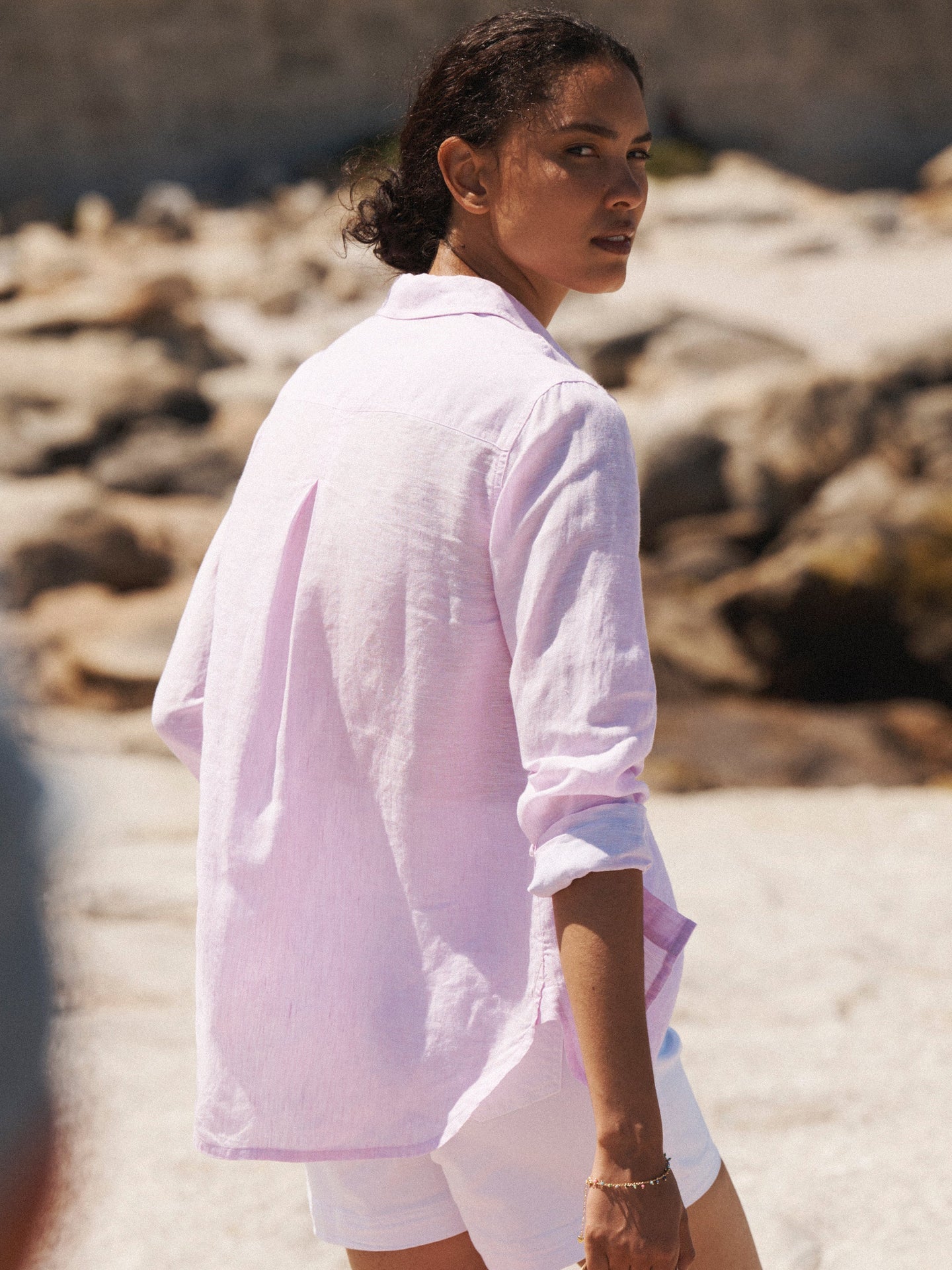Carla linen shirt - Pink / Turquoise