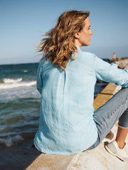 Carla linen shirt - Turquoise / Pink