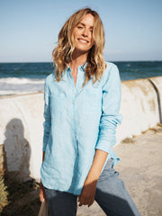 Carla linen shirt - Turquoise / Pink