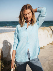 Carla linen shirt - Turquoise / Pink