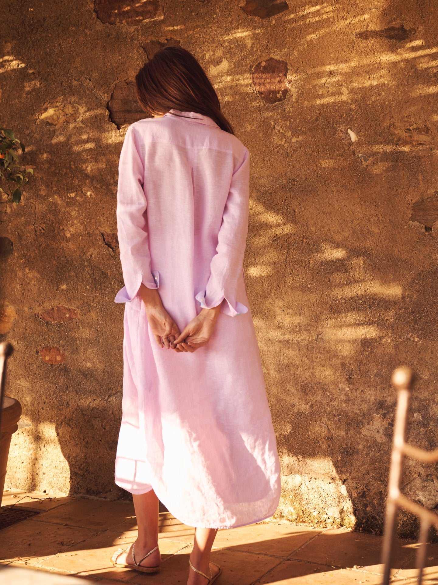 Carmen linen dress - Pink / Turquoise