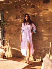 Carmen linen dress - Pink / Turquoise