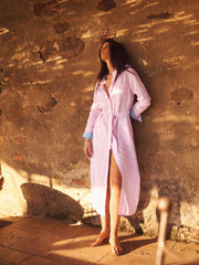 Carmen linen dress - Pink / Turquoise