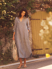 Chrissie linen cross dyed maxi dress - Khaki Grey