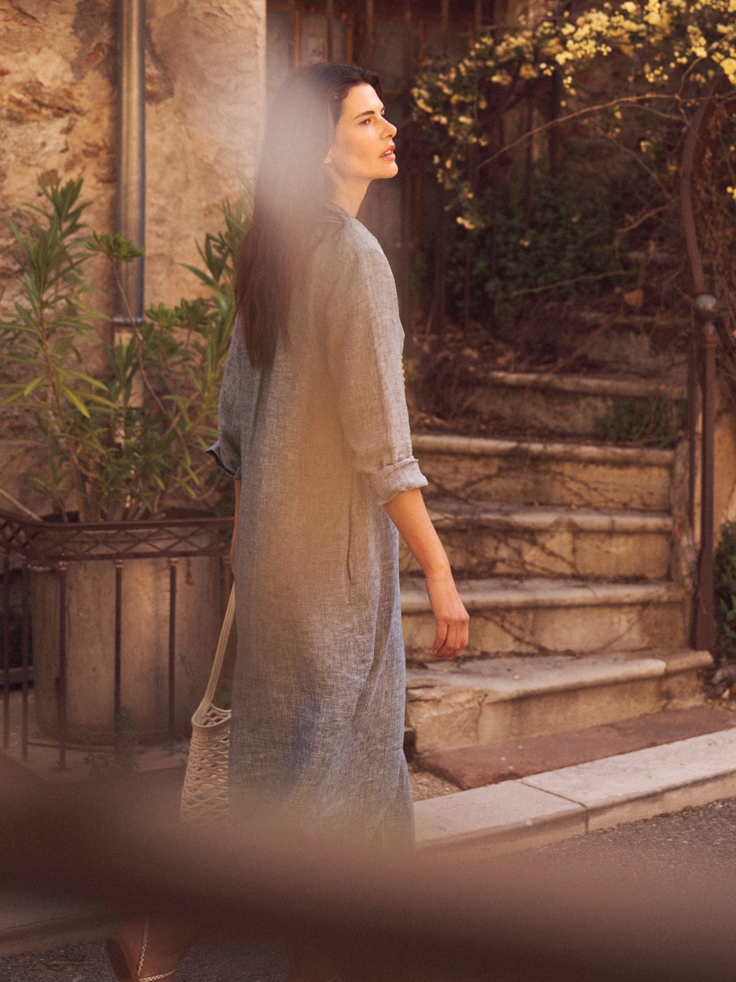 Chrissie linen cross dyed maxi dress - Khaki Grey