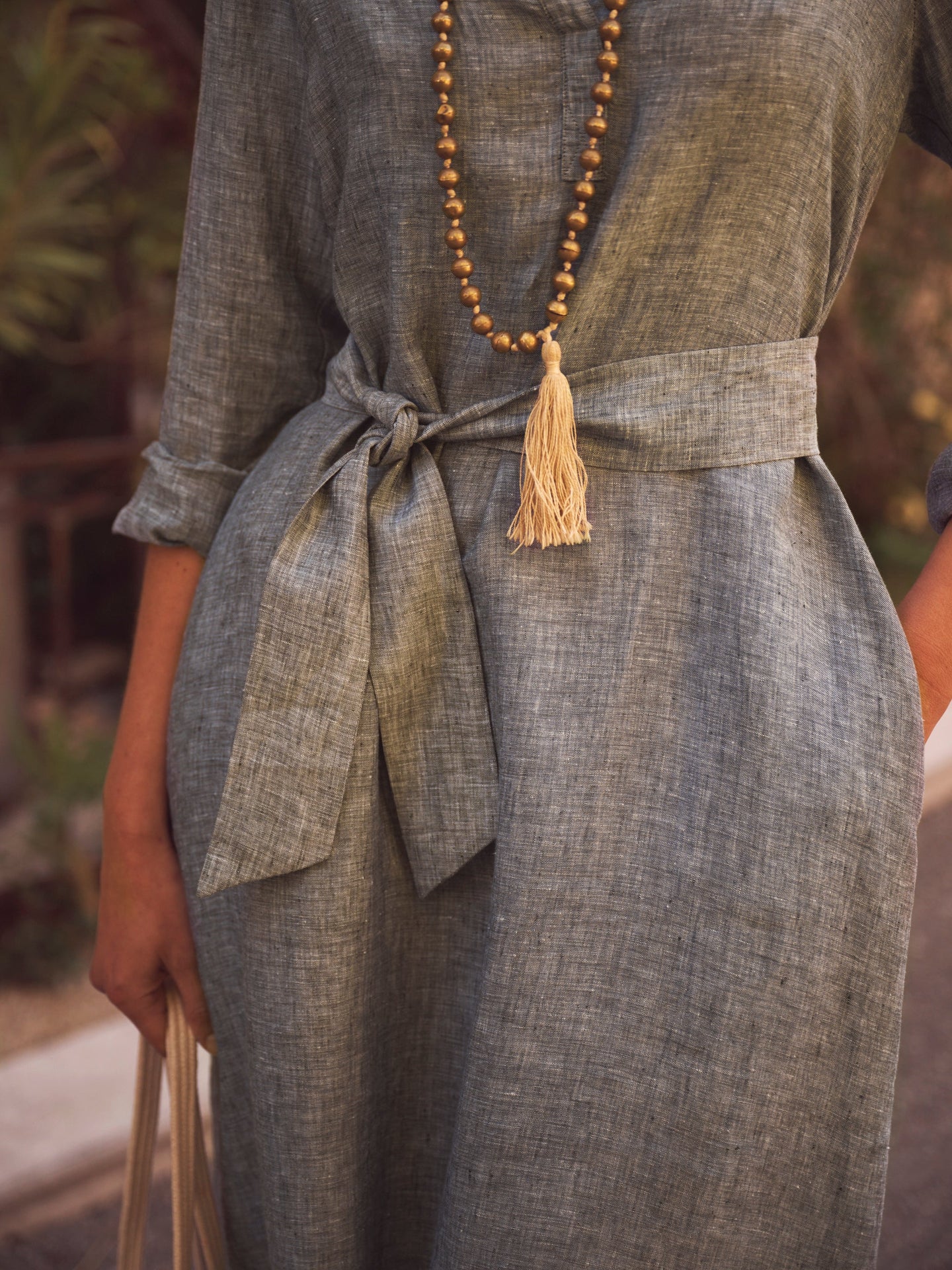 Chrissie linen cross dyed maxi dress - Khaki Grey