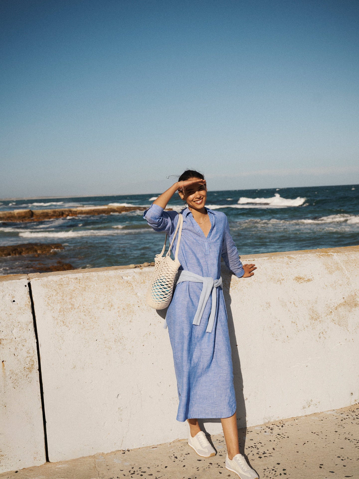 Chrissie linen cross dyed maxi dress - Bright Blue