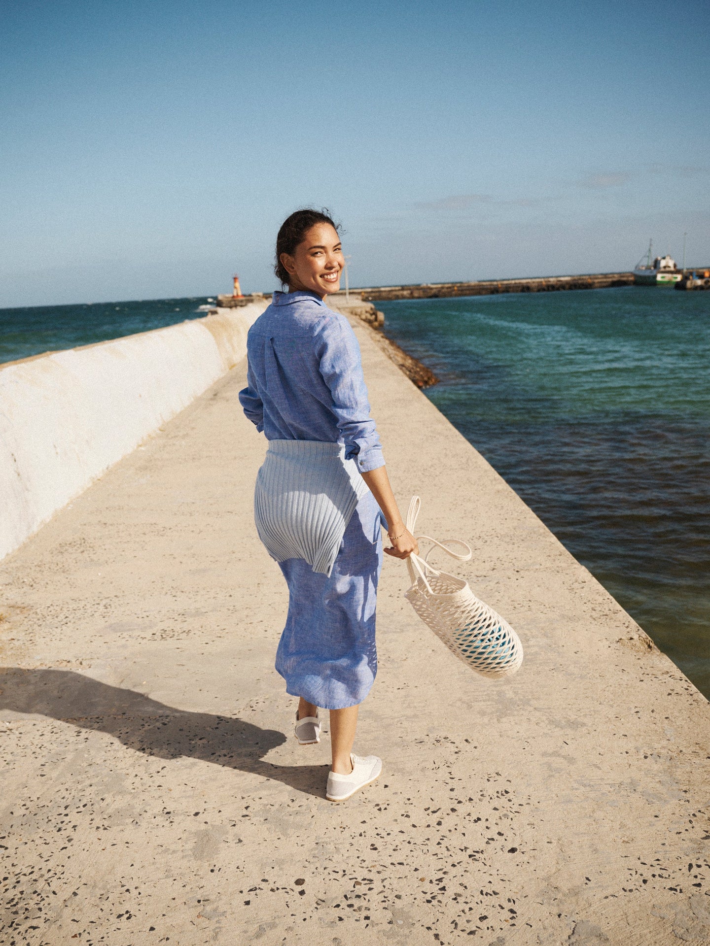 Chrissie linen cross dyed maxi dress - Bright Blue