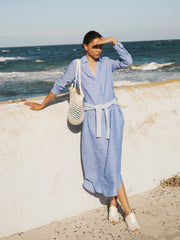 Chrissie linen cross dyed maxi dress - Bright Blue