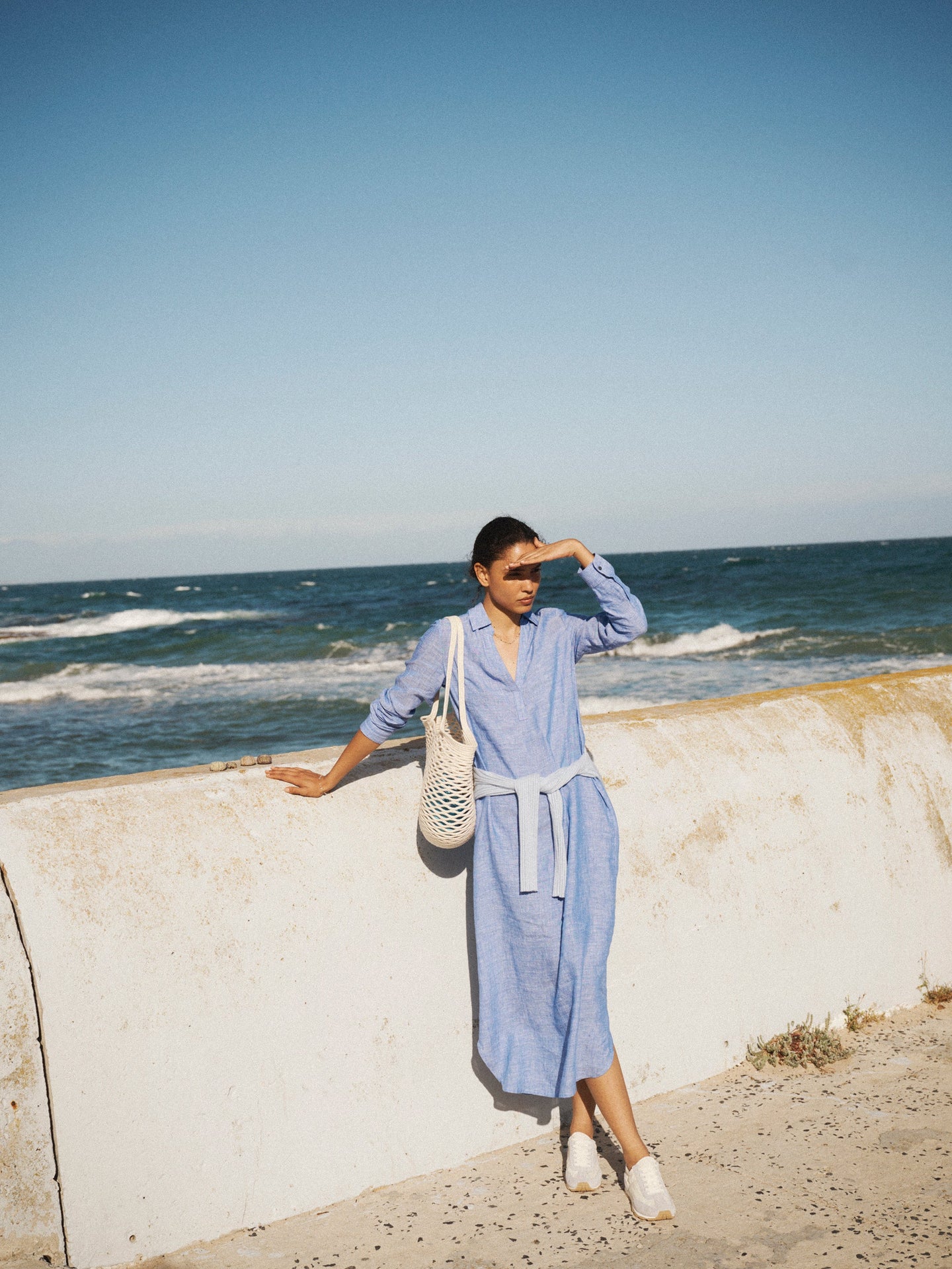 Chrissie linen cross dyed maxi dress - Bright Blue