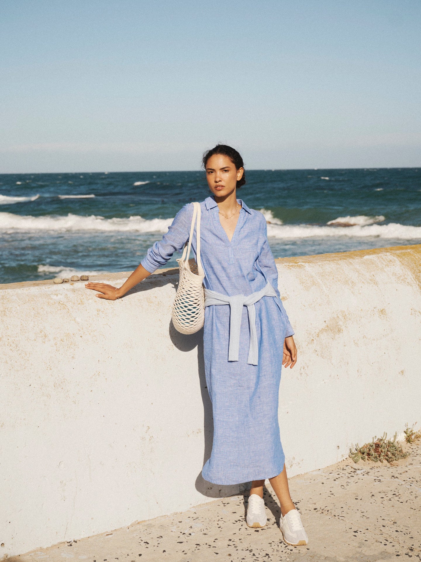 Chrissie linen cross dyed maxi dress - Bright Blue