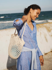 Chrissie linen cross dyed maxi dress - Bright Blue