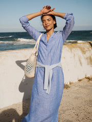 Chrissie linen cross dyed maxi dress - Bright Blue