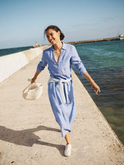 Chrissie linen cross dyed maxi dress - Bright Blue