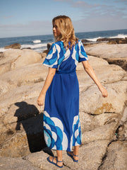 Sintra silk hand-painted tile print dress