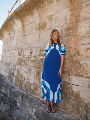 Sintra silk hand-painted tile print dress