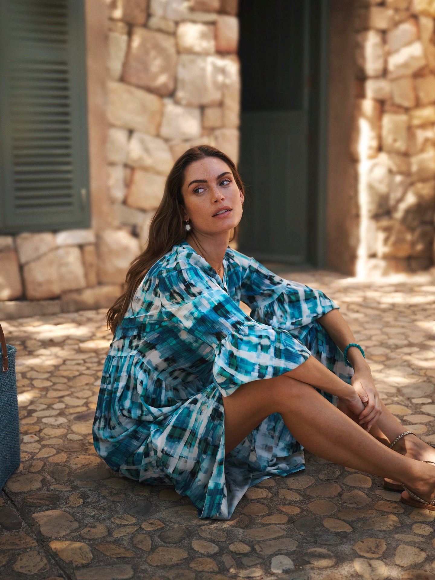 Goldie silk soft check print dress