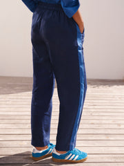 Thea linen side stripe trouser - Navy / Blue