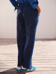 Thea linen side stripe trouser - Navy / Blue